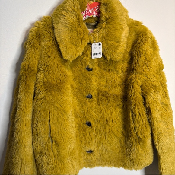 Free People Alice Throw On Faux Fur Jacket Lemon Party XS - Picture 4 of 6